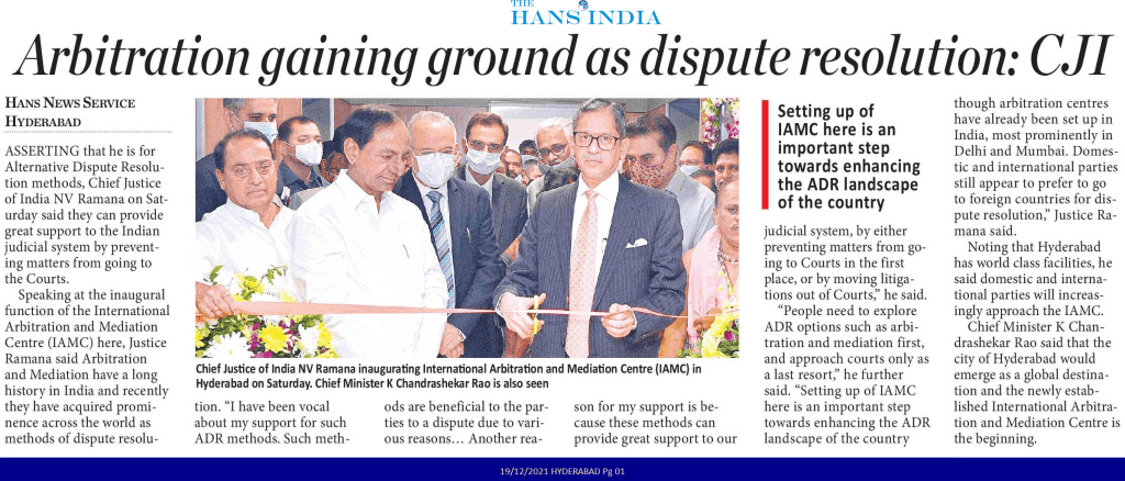 Media coverage of the launch event in The Hans India newspaper
