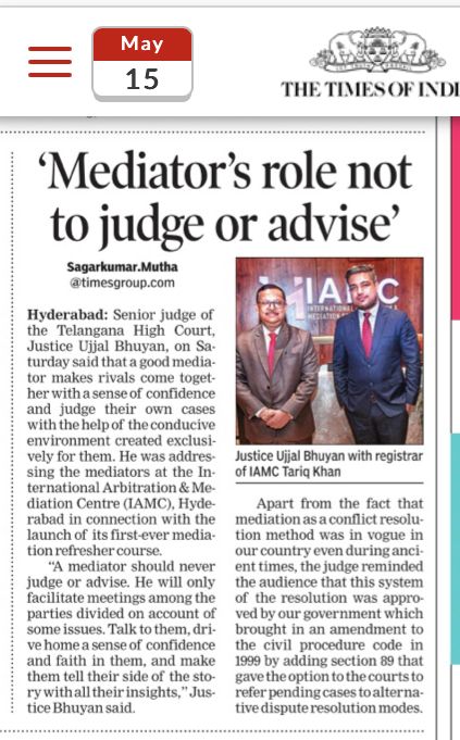 Media Coverage of Mediation Refresher Training 14th & 15th May, 2022 at IAMC